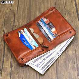 Wallets Simline Genuine Leather Wallet for Men Male Vintage Real Cowhide Short Bifold Men's Purse with Coin Pocket Card Holder Money Bag