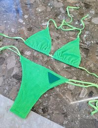 Women's Swimwear Candy Color Lace-up Style Sexy Beach Bikini Surfing Holiday Triangle Split Thong Swimsuit