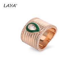 LAYA 925 Sterling Silver Solitaire Ring For Women Fashion Retro Style High Quality Zircon Green Nano Black Enamel Party Classic Je1805076