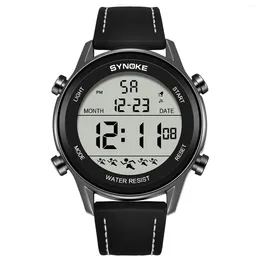 Wristwatches Men's Digital Sport Watch Leather Strap SYNOKE 9855 Electrical Wristwatch Big Screen 50M Waterproof Reloj Hombre