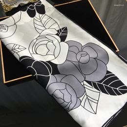 Scarves Camellia Satin Silk Scarf Women Square Mulberry Shawls Head Hair Bag Bandanas Summer Spring Female Foulard Decoration 110cm