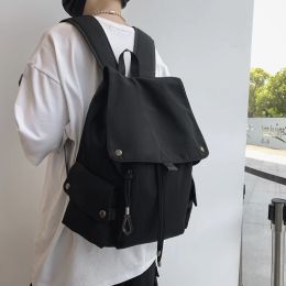 Backpacks Solid Black Men's Backpack Laptop Fashion Personalized Waterproof Travel Outdoor Drawstring School Bags for Teen Girls Bookbag