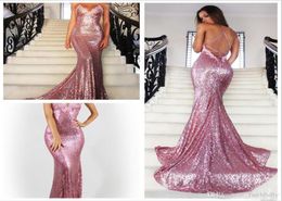 Backless Sequin Mermaid Prom Dresses New Fashion Open Backs Sparkle Glitter Prom Gowns VNeck With Appliques Formal Party Dresses8808499