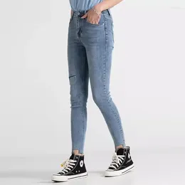 Women's Jeans Woman Fashion High Waist Straight Thin Elastic Summer Ripped Denim Pants Ladies Skinny Streetwear Female Trousers