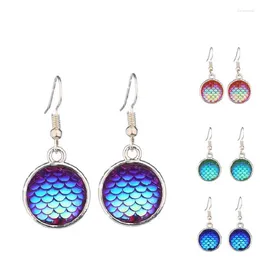 Dangle Earrings European Style Women Fish Scale Pattern Resin Color Handmade Copper Ear For Lady Fashion All-Match Accessories