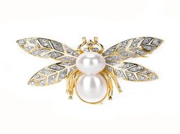 Varole Brooch For Women Bee shaped brooch with big Pearl Crystal Rhinestone unique 18K gold plated brooches1781272
