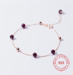 China sell Red Gemstone Garnet Beads Women Real Sterling Silver Bracelet white gold plated lady bracelets fashion Jewellery 6371045