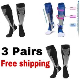 3 Pairs Compression Socks for Varicose Veins Football Soccer 20-30 Mmhg Men Women Sport Socks for Running Cycling 240416