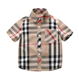 T-shirts Toddler Kids Boy Plaid Shirt Designer Clothes Girl Summer Short Sleeve Print Cheque Button shirt Tee Tops Clothes 28 Y