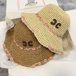 2024 Spring Summer New Womens Grass Knitted Fisherman Hat Fashionable Flower Decorative Sunshade Hat High Quality Beach Outdoor Sunscreen Hat