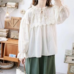 Women's Blouses 120cm Bust Spring Summer Women Japan Style Sweet Mori Kei Girls Loose Embroidered Comfortable Cotton Shirts/Blouses