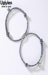 Uglyless 1Pair Lovers Infinity Bracelets Adjustable Rope Chain Bracelet for Couples 925 Silver Mountain Wave Bead Magnet Jewelry C7896368