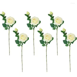 Decorative Flowers Of 6 White Real Artificial Rose Stems 26 Flores Secas Lavender Eucalyptus Garlands Bouquet Holder Palm Leaves Hydrangea