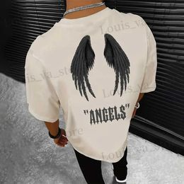 Men's T-Shirts Angel Wings Graphic T-Shirt For Mens Casual Solid Colour Round Neck T For Spring Summer Oversized Short Slve Male Clothing T240419