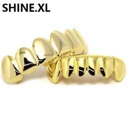 New Custom Fit 14k Gold Plated Hip Hop Teeth Grillz Caps Top Bottom Grill Set Halloween Party Body Jewelry1970586