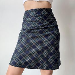 Skirts Go Girl Homemade Fashion Preppy Style Retro Plaid Skirt Women's A- Line High Waist Knee-Length Sheath