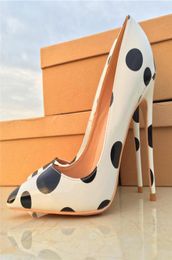 Blackandwhite dot thinheeled pointed highheeled shoes 81012CM fashionable sexy women039s shoes custommade 3345 yards7022982