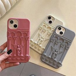 Cell Phone Cases Retro Artwork 3D Angel Statue Phone Case Suitable for iPhone 15 14 12 11 Pro Max Literary Trend Silicone Shockproof Soft Back Cover J240418