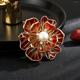 Brooches Retro Chinese Style Peony For Women Luxury Micro-inlaid Zircon Elegant Pearl Corsage Fashion Accessories Enamel Pins