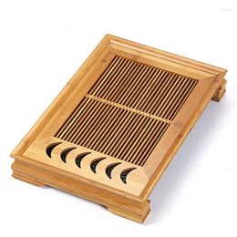 Tea Trays "King Mall" Bamboo Saucer With Water Tank For Chinese Gongfu Chadao Teaboards L47 W33 H7cm Two Colors Yellow / Dark