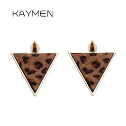 Stud Earrings Golden Chunky Triangle Punk Inlaid Real Leather Statement Leopard Print Fashion Bijoux EA-03074