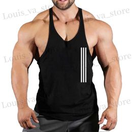 Men's T-Shirts 2023 Summer Y Back Men Clothing Tank Tops Black White Gray Gym Singlets Slveless Men Vest Casual Bodybuilding Vest New T240419