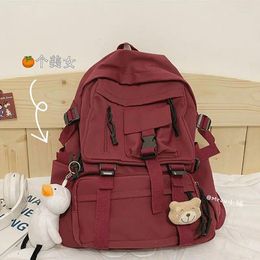 Backpack Bookbag Girls Korean Vintage Multifunctional Unisex Zipper Casual High-Capacity Simple