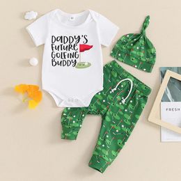 Clothing Sets Summer Baby Boys Outfits Letter Print Crew Neck Short Sleeve Rompers Golf Long Pants Hat 3Pcs Clothes Set