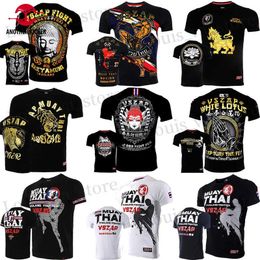 Erkek Tişörtler Vszap Muay Thai Boks T-Shirt Spor Salonu MMA Dövüş Sanatları Erkek Pamuk T-Shirt Kickbokser Siyah T Top karate Kickboks Eğitim Gömlek T240419