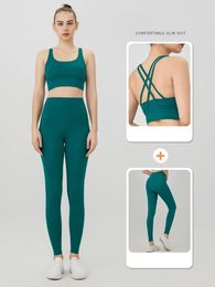 2 Piece Yoga Clothes Womens Tracksuit Athletic Wear Pilates Fitness Suit Gym Workout Push Up Clothes Sports Bra Leggings Suit 240407
