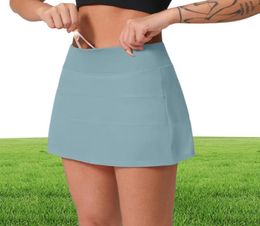 L Skirt Short New pace Through High Waist Women legging Shorts Solid Sports Gym Wear Breeches Leggings Elastic Fitness Lady Yoga S2579907