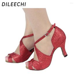 Dance Shoes DILEECHI Red Black Gold Flash Women's Latin High Heeled 8cm Female Square Soft Outsole More Colours