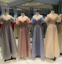 Party Dresses SSYFashion Luxury Sequins Beading Evening Dress For Women Glittering A-line Elegant Formal Gowns Vestidos De Noche