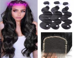 Brazilian Human Hair HD 4X4 Lace Closure Middle 3 Part Bundles With Closures Double Wefts Products 1030inch7699377