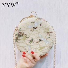 Evening Bags Bird Pattern Handbag Party Clutch For Women Rhinone Handle Handbags Purse Embroidered Round Clutches Bag