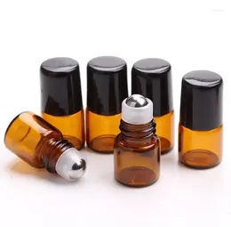 Storage Bottles 1200Pcs 2ML Glass Roll On With Stainless Steel Roller Small 2CC Amber Essential Oil Roller-on Bottle Promotion SN367