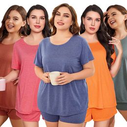 Women's Oversized Pamas, Chubby Mm, Summer 5XL Casual Short Sleeved Shorts, Two-piece Home Outfit F41936