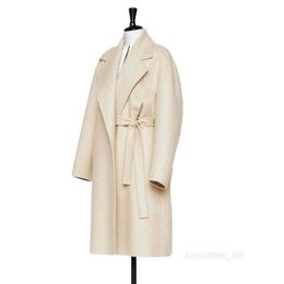 Casaco feminino cashmere casat designer de moda casaco maxmaras feminino novo lapela dupla pura cashmere sentiu cintura casaco na moda