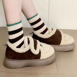 Casual Shoes 2024 Winter Women Plush Flats Moccasin Cotton Girls Suede Bread Keep Warm Thick At Home Loafer