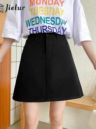 Skirts Summer High Waist Slim Denim Skirt Woman Simple Basic Solid Colour Black Street Chic A-line Female