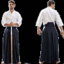 Arts Martial Arts Aikido Gi Uniform Cotton Hapkido Pants Kendo Hakama Black Deep Blue White Japanese Samurai Traditional Keikogi 231017