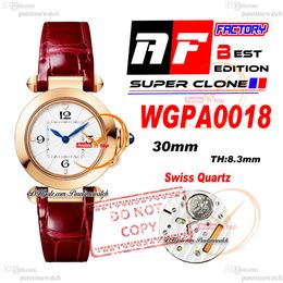 Pasha WGPA0018 Swiss Quartz Womens Watch AF 30mm Rose Gold White Textured Dial Red Leather Strap Ladies Watches Lady Super Edition Reloj De Mujer Puretime PTCAR