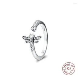 Cluster Rings 925 Sterling Silver Sparkling Dragonfly Open For Women Fashion Jewelry Wedding Statement Ring Party Bague Wholesale
