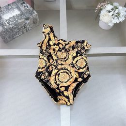 Kids girls Vintage Floral one peices one shoulder swimsuits fashion designer baby girl beach bikini swimming classic letter bikinis childrens clothes
