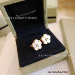 Top Quality Classic Style High version 925 Silver Fan Family Lucky Clover Five Flower Earrings Plum Blossom Double sided 18k Rose Gold Petals