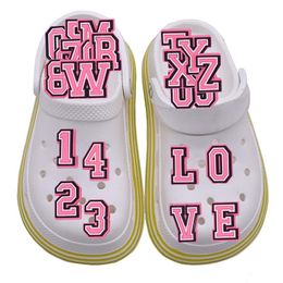 Anime charms pink alphabet letters wholesale childhood memories funny gift cartoon charms shoe accessories pvc decoration buckle soft rubber clog charms