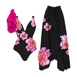 Women's Swimwear Wintersweet Print 1 Swimsuit With Cover Up Beach Skirt Sarongs And Two Floral Printed Girls Swimming Shorts Top