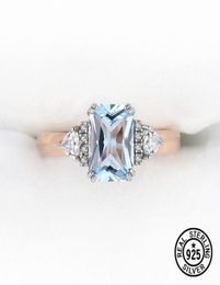 Sterling Silver Wedding Rings Gemstone Blue Topaz Rose Gold Plated For Women Luxury Elegant Fine Jewelry Unusual Accessories Clust7607017