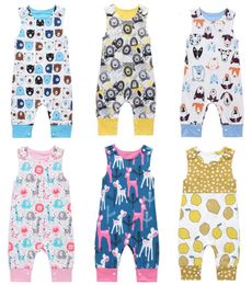 Baby Rompers 14 Designs Summer Sleeveless Lions Lemon Dog Bear Whale Printed Boy Girls Newborn Infant Kids Summer Clothes Jumpsuit5230459