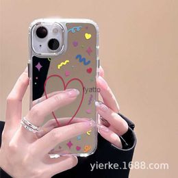 Cell Phone Cases Minimalist and fashionable mirrored love phone case 15promax suitable for iPhone 14/13/12 straight edge large hole H240419